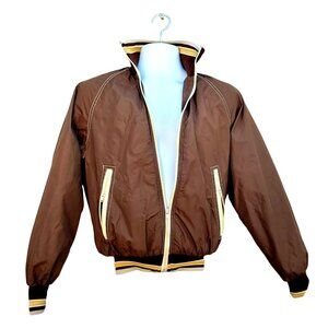 70s Field & Stream Brown Windbreaker Jacket Terry Lined Sz 38 S/M